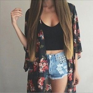 Beautiful Black Floral Kimono